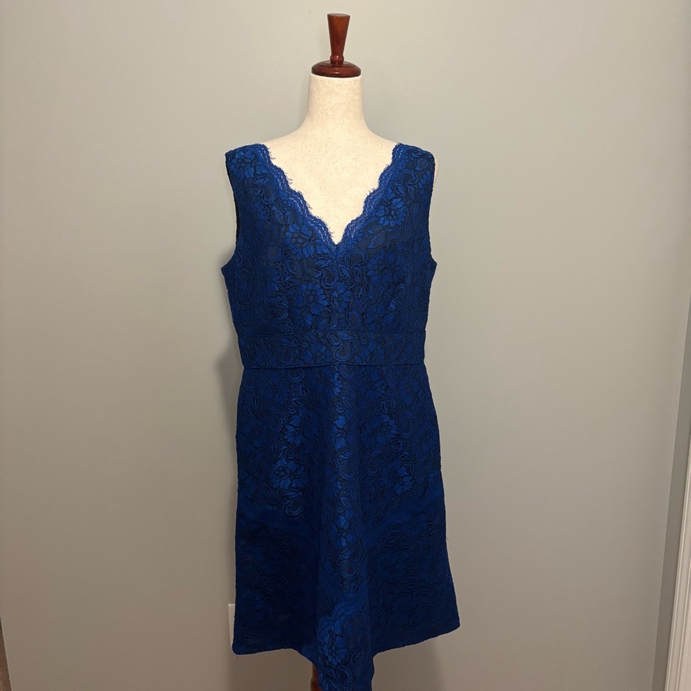 Calvin Klein blue and black lace sleeveless dress - Size 14